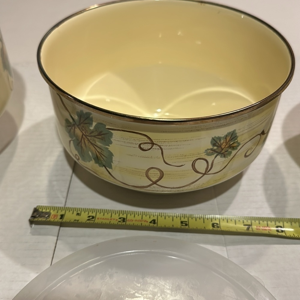 Vintage vitro ceramic set of 3 bowls w plastic covers yellow electric induction - Picture 12 of 16